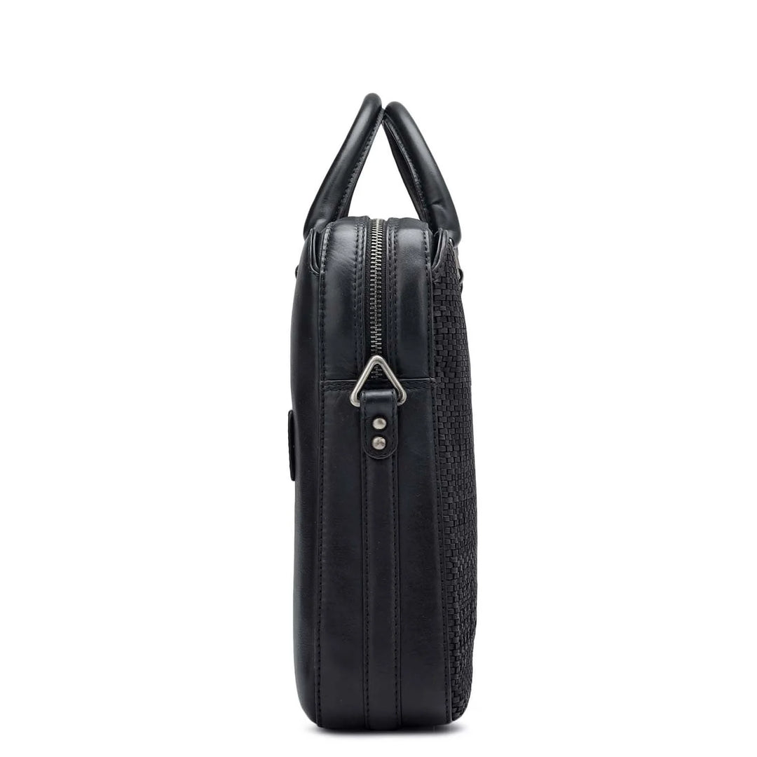 Mat Plain Leather Laptop Bag - Black