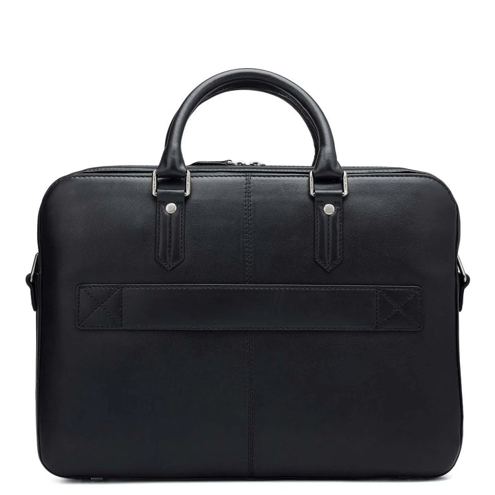 Mat Plain Leather Laptop Bag - Black