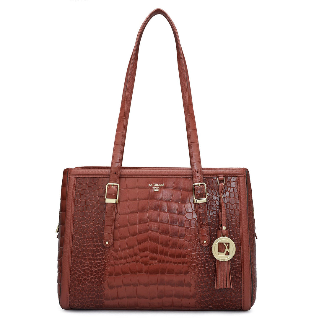 Medium Croco Leather Shoulder Bag - Brick