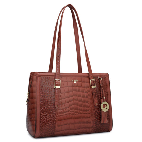 Medium Croco Leather Shoulder Bag - Brick