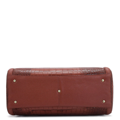 Medium Croco Leather Shoulder Bag - Brick