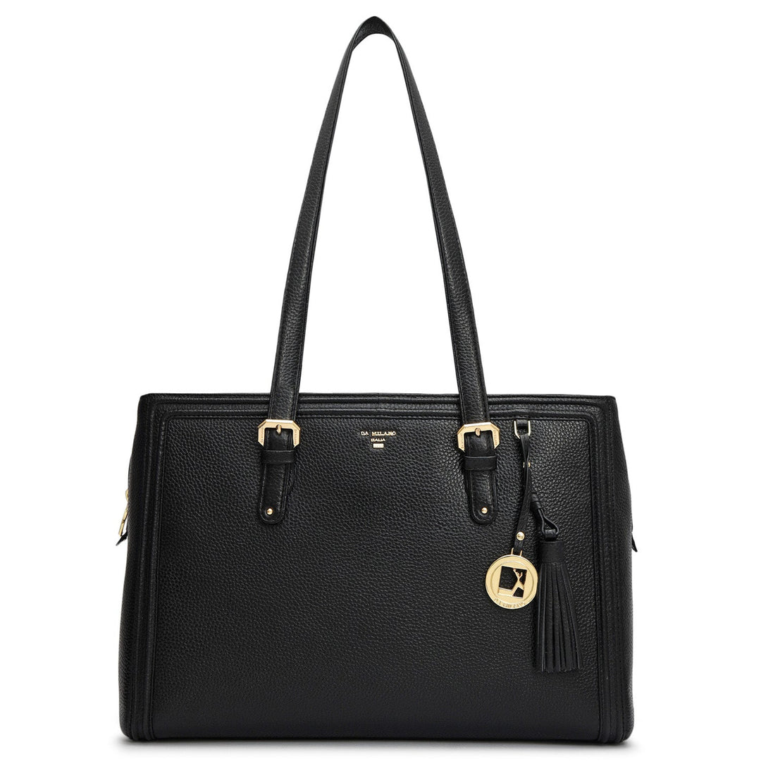 Large Wax Leather Shoulder Bag - Black