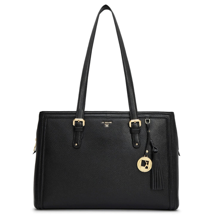 Large Wax Leather Shoulder Bag - Black