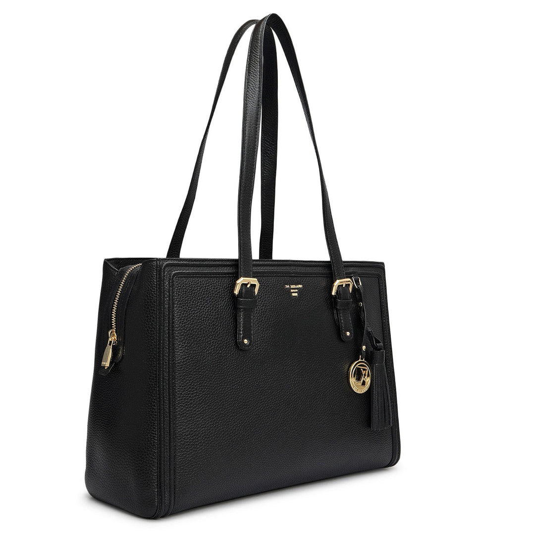 Large Wax Leather Shoulder Bag - Black