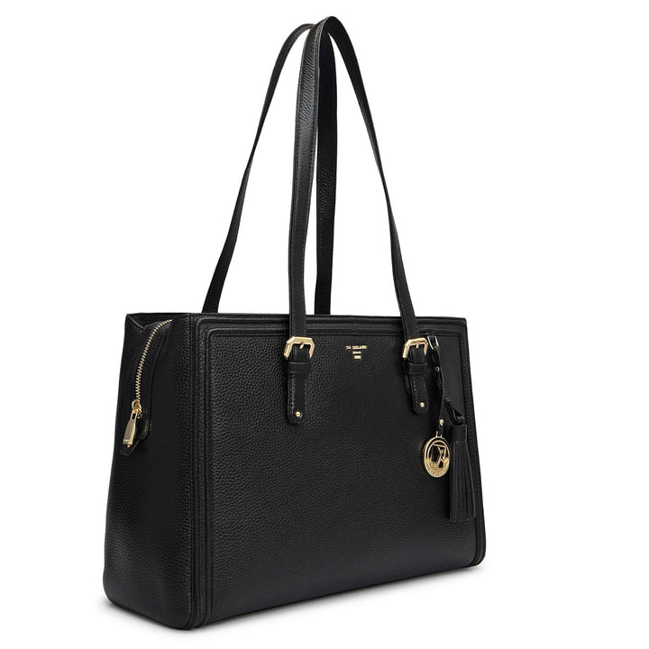 Large Wax Leather Shoulder Bag - Black