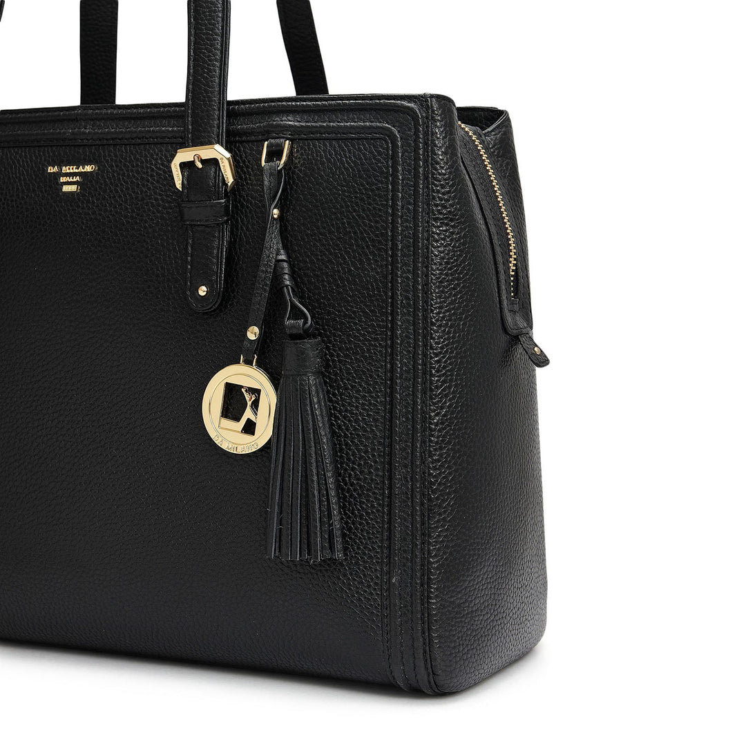 Large Wax Leather Shoulder Bag - Black