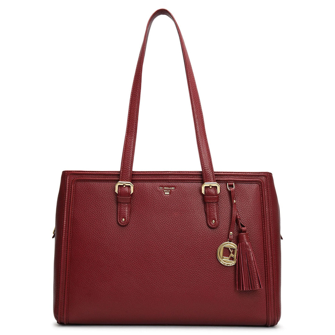 Large Wax Leather Shoulder Bag - Cherry