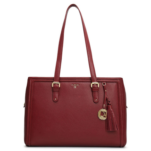 Large Wax Leather Shoulder Bag - Cherry