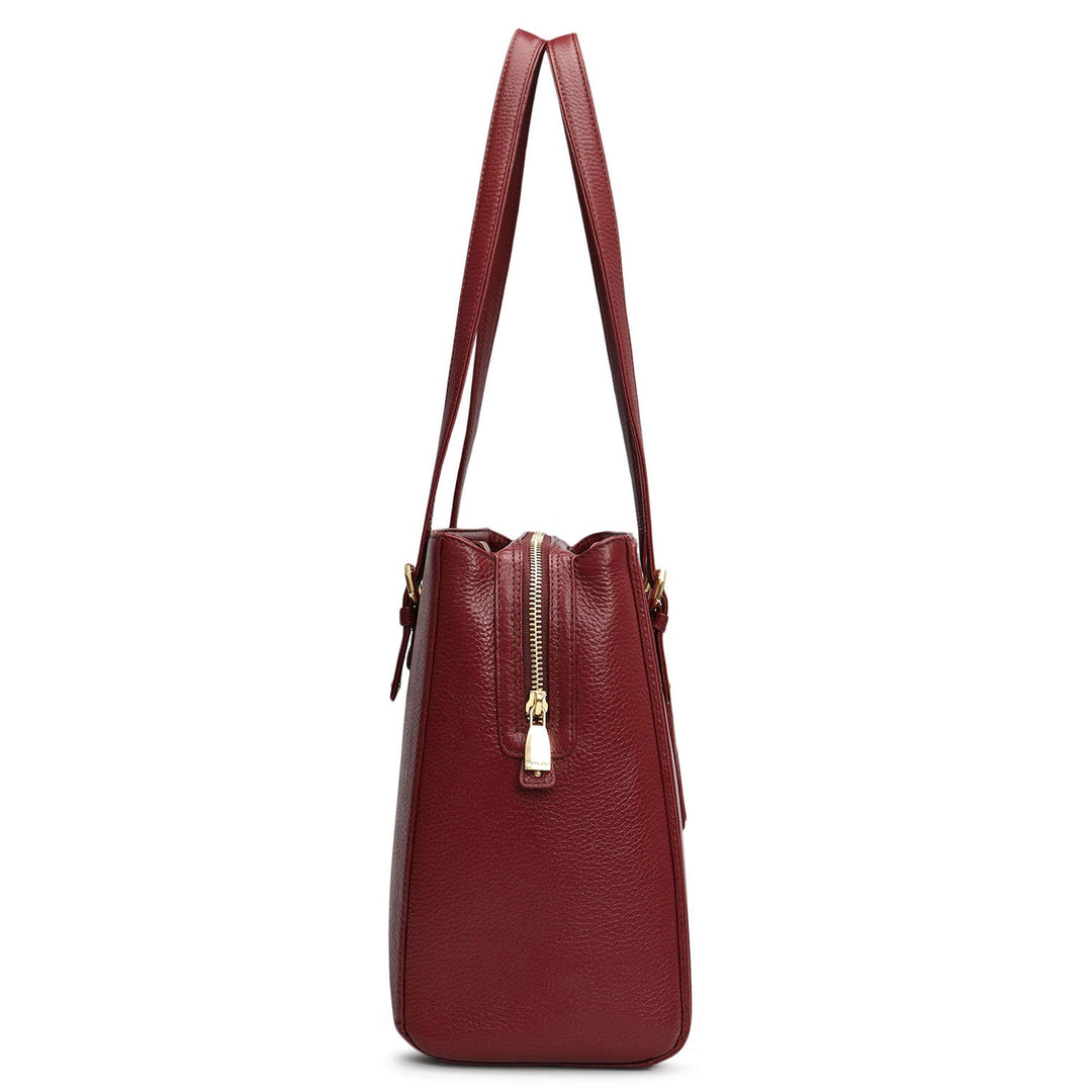 Large Wax Leather Shoulder Bag - Cherry