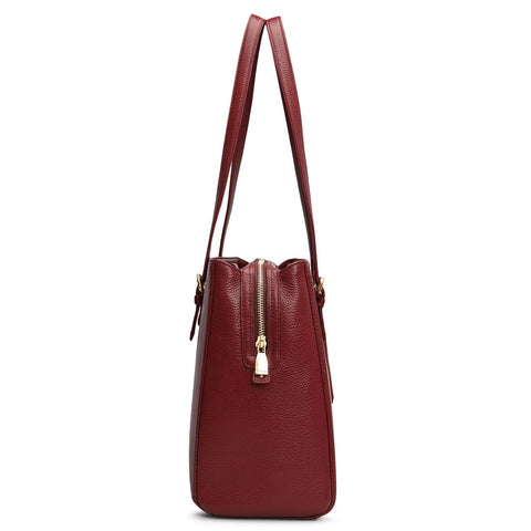 Large Wax Leather Shoulder Bag - Cherry