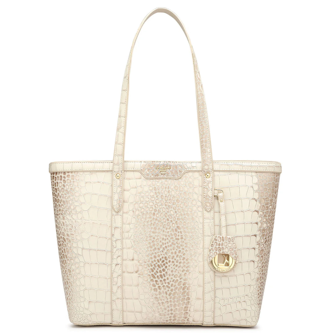 Large Croco Leather Tote - Frost