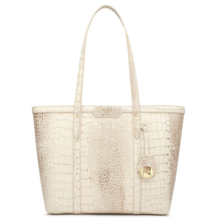 Large Croco Leather Tote - Frost