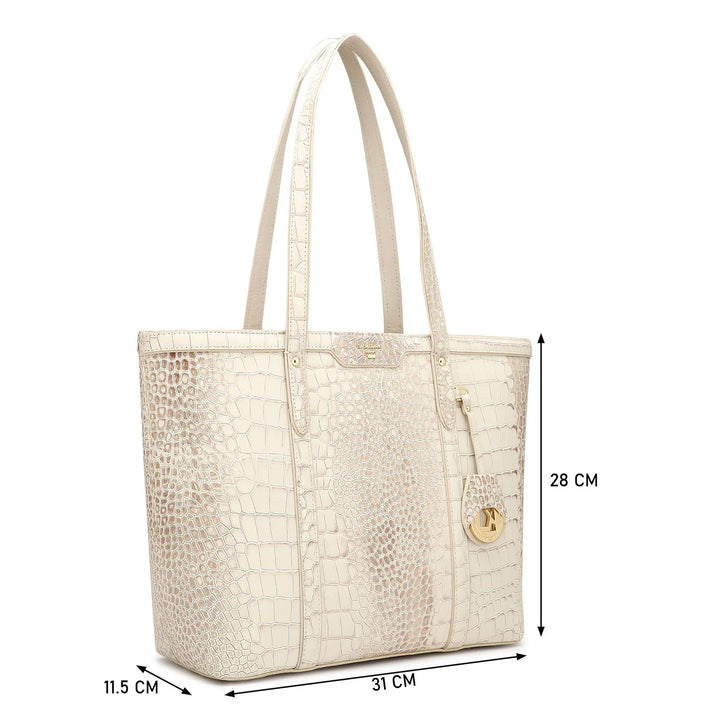 Large Croco Leather Tote - Frost