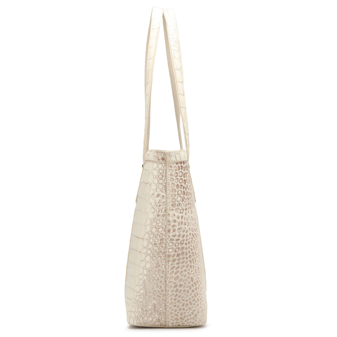 Large Croco Leather Tote - Frost