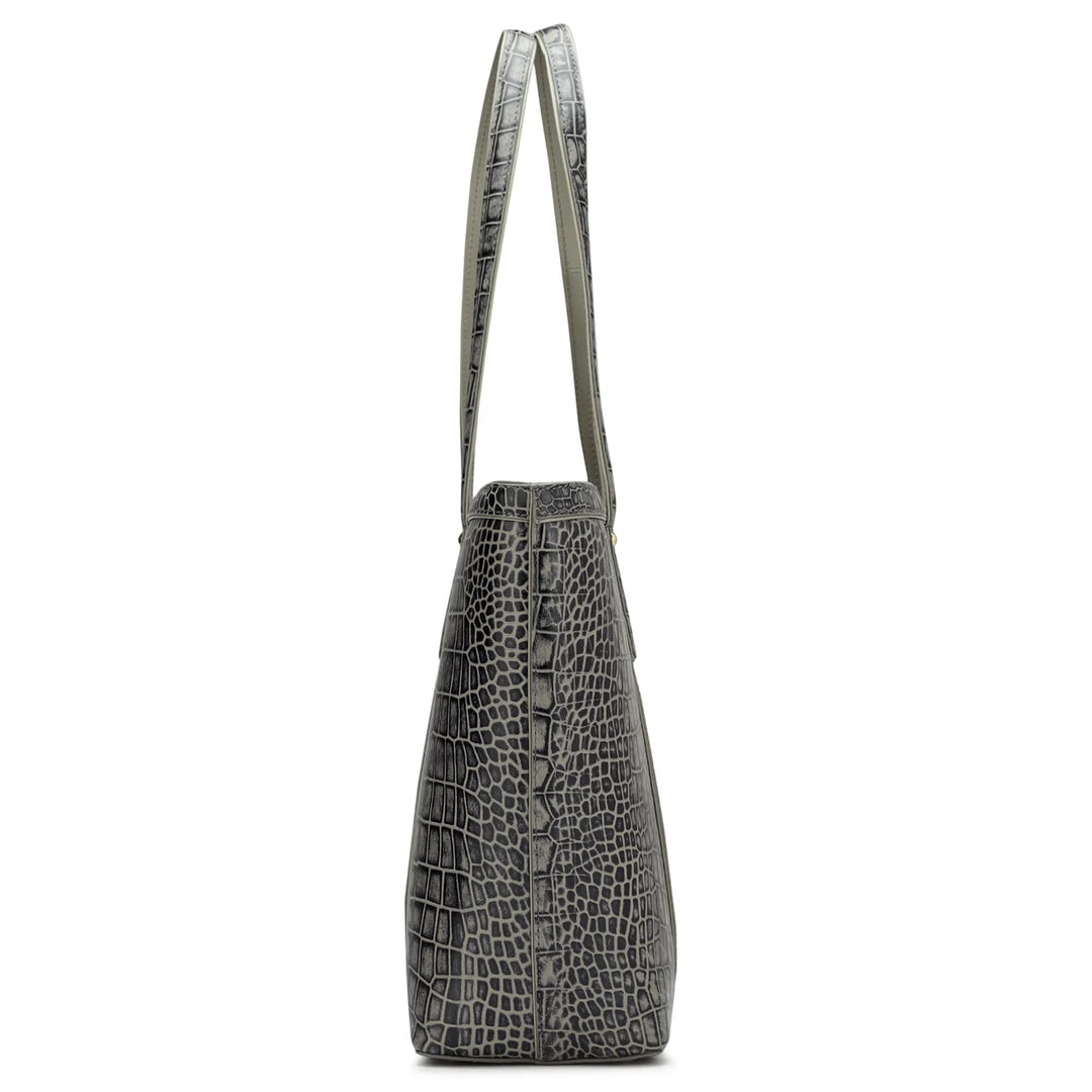 Large Croco Leather Tote - Grey