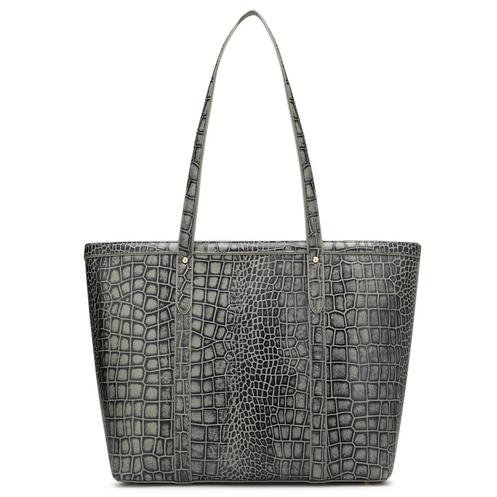 Large Croco Leather Tote - Grey