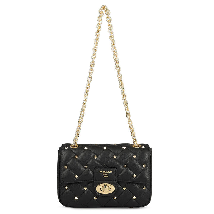 Small Quilting Leather Shoulder Bag - Black