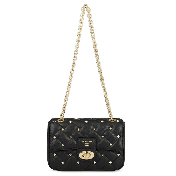 Small Quilting Leather Shoulder Bag - Black