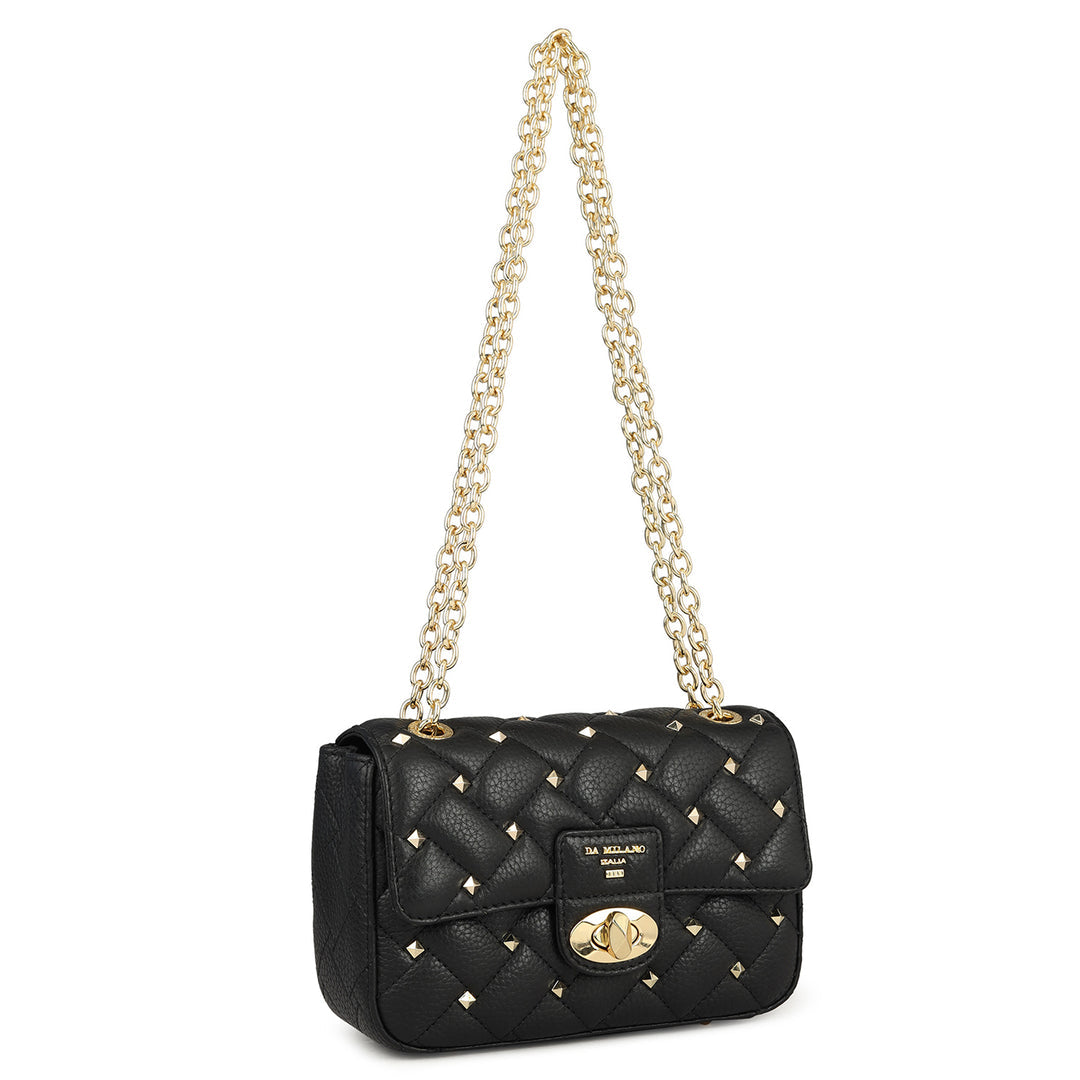 Small Quilting Leather Shoulder Bag - Black