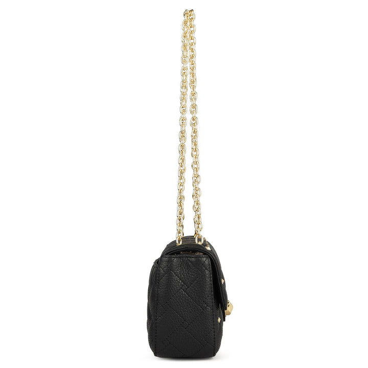 Small Quilting Leather Shoulder Bag - Black