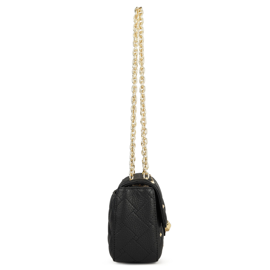 Small Quilting Leather Shoulder Bag - Black