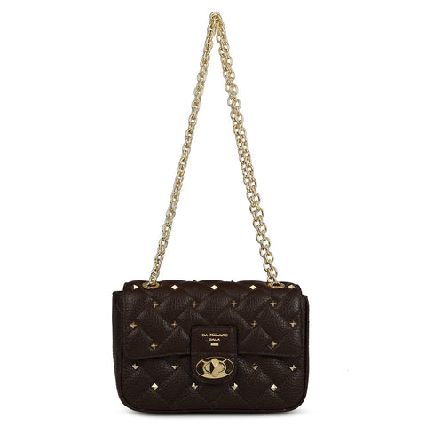 Da Milano Women's Leather Shoulder Bag - Small Quilting - Chocolate