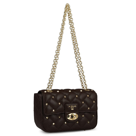 Da Milano Women's Leather Shoulder Bag - Small Quilting - Chocolate