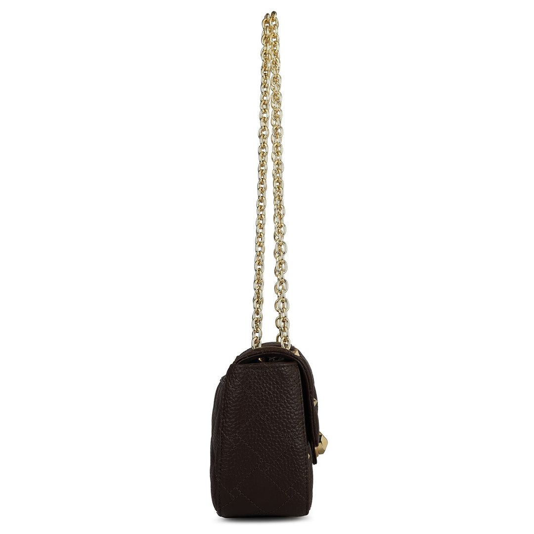Small Quilting Leather Shoulder Bag - Chocolate