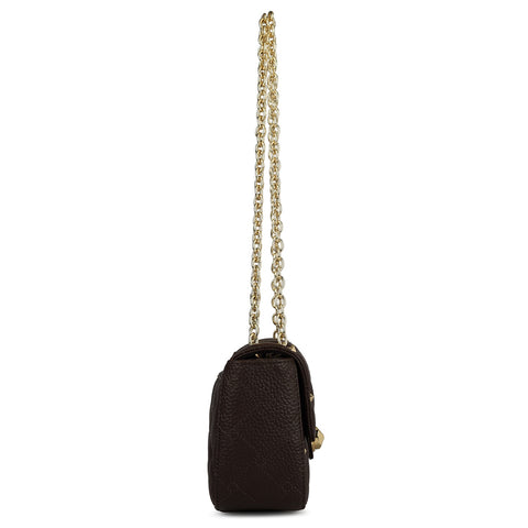 Da Milano Women's Leather Shoulder Bag - Small Quilting - Chocolate