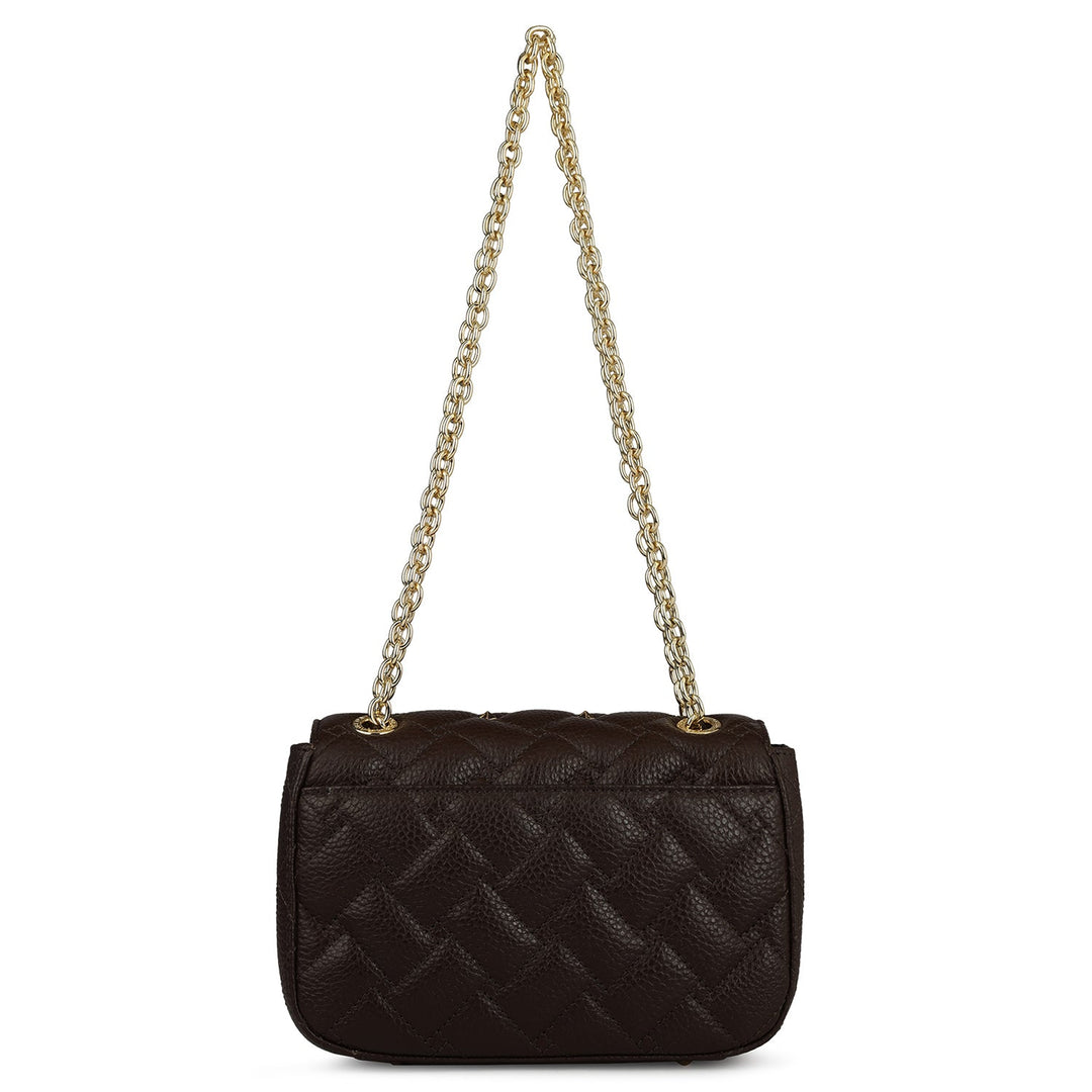 Small Quilting Leather Shoulder Bag - Chocolate