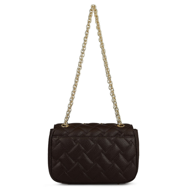 Small Quilting Leather Shoulder Bag - Chocolate