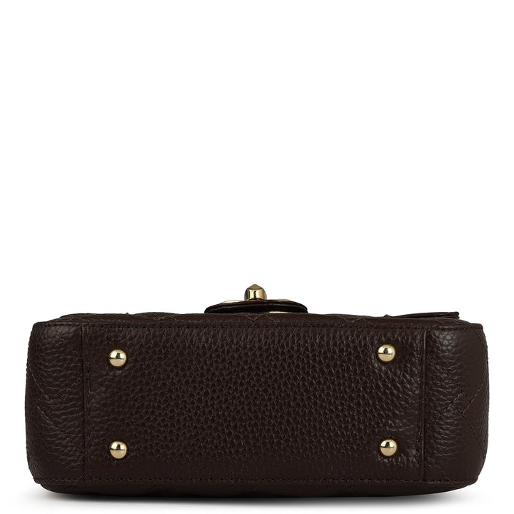 Small Quilting Leather Shoulder Bag - Chocolate