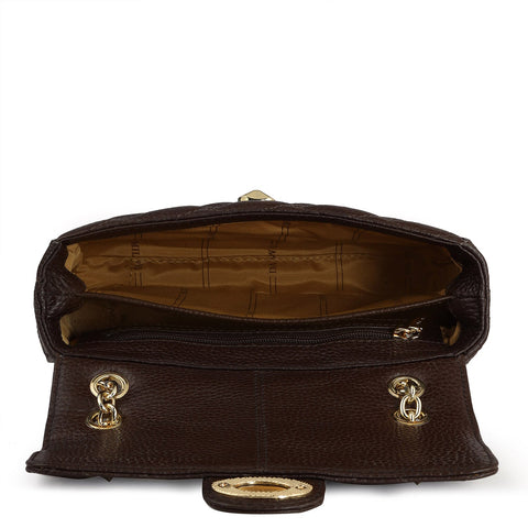 Da Milano Women's Leather Shoulder Bag - Small Quilting - Chocolate