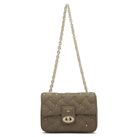 Da Milano Women's Leather Shoulder Bag - Small Quilting - Greyish Taupe