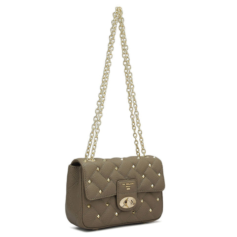 Da Milano Women's Leather Shoulder Bag - Small Quilting - Greyish Taupe