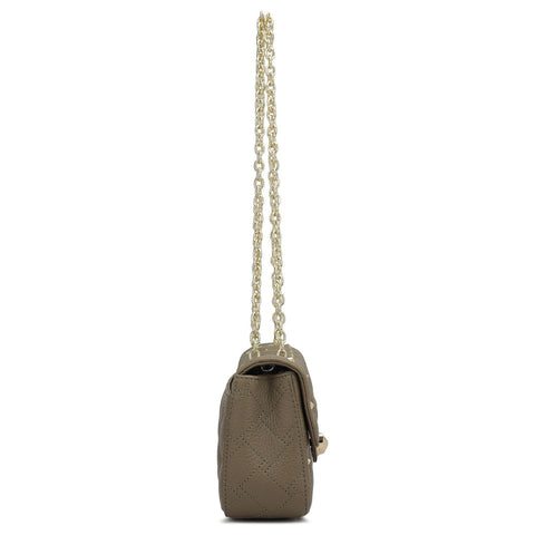Da Milano Women's Leather Shoulder Bag - Small Quilting - Greyish Taupe