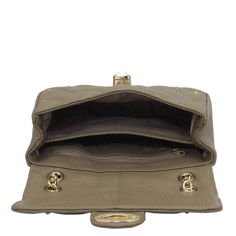 Da Milano Women's Leather Shoulder Bag - Small Quilting - Greyish Taupe