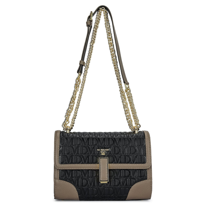 Small Monogram Leather Shoulder Bag - Black