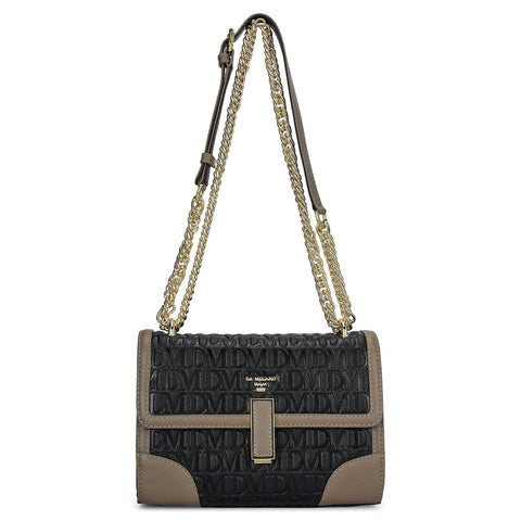 Small Monogram Leather Shoulder Bag - Black