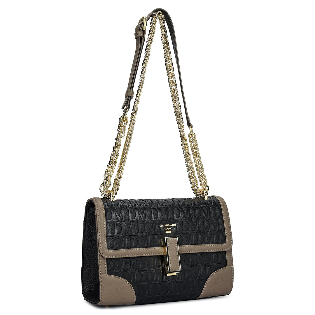 Small Monogram Leather Shoulder Bag - Black