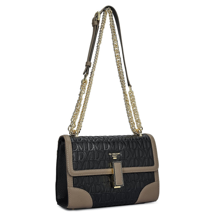 Small Monogram Leather Shoulder Bag - Black