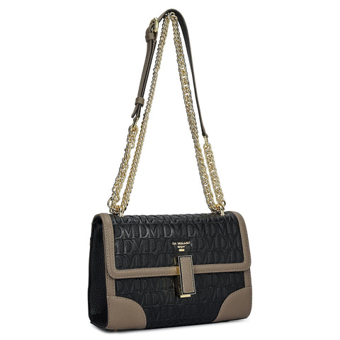 Small Monogram Leather Shoulder Bag - Black