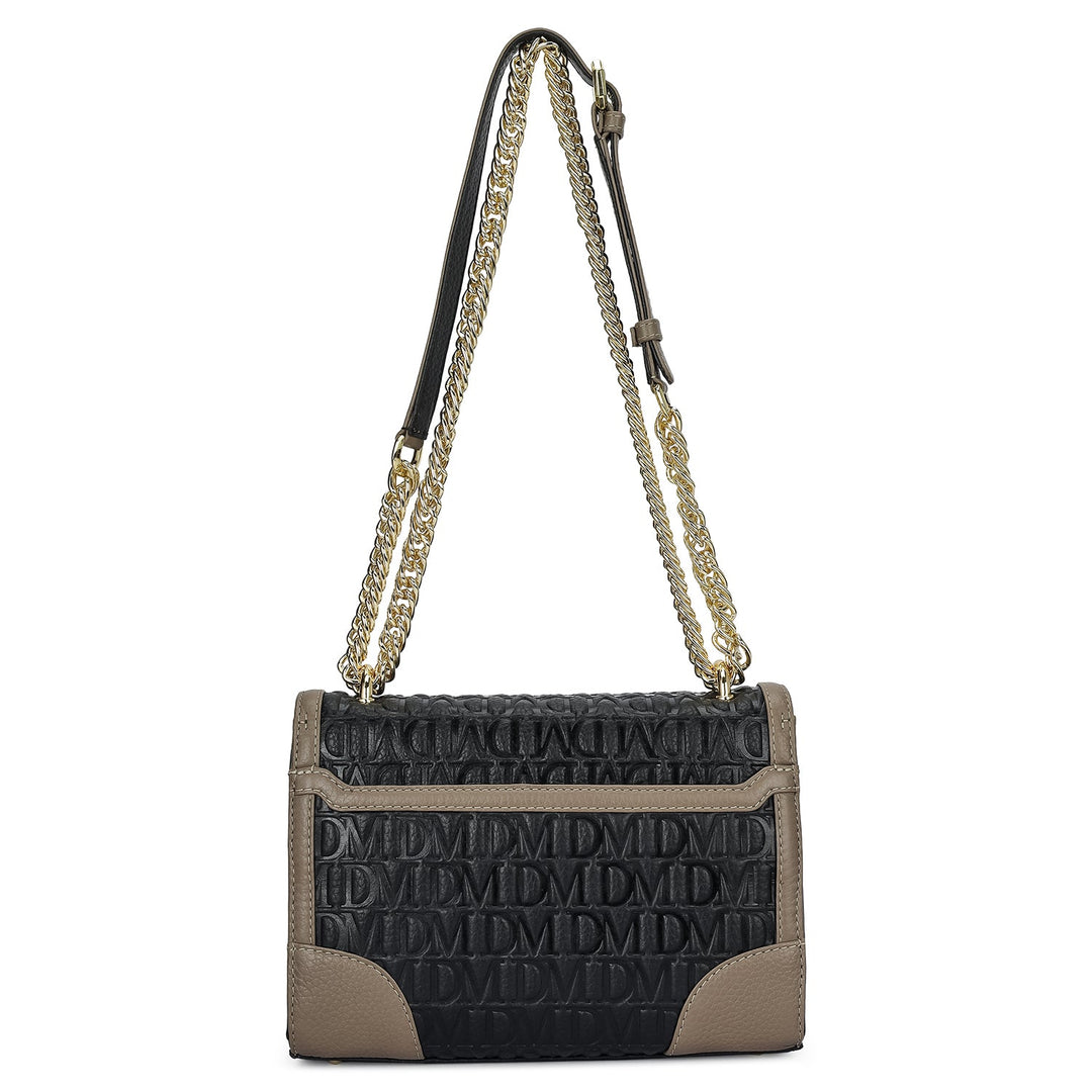 Small Monogram Leather Shoulder Bag - Black