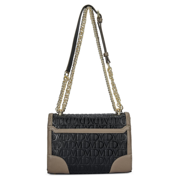 Small Monogram Leather Shoulder Bag - Black