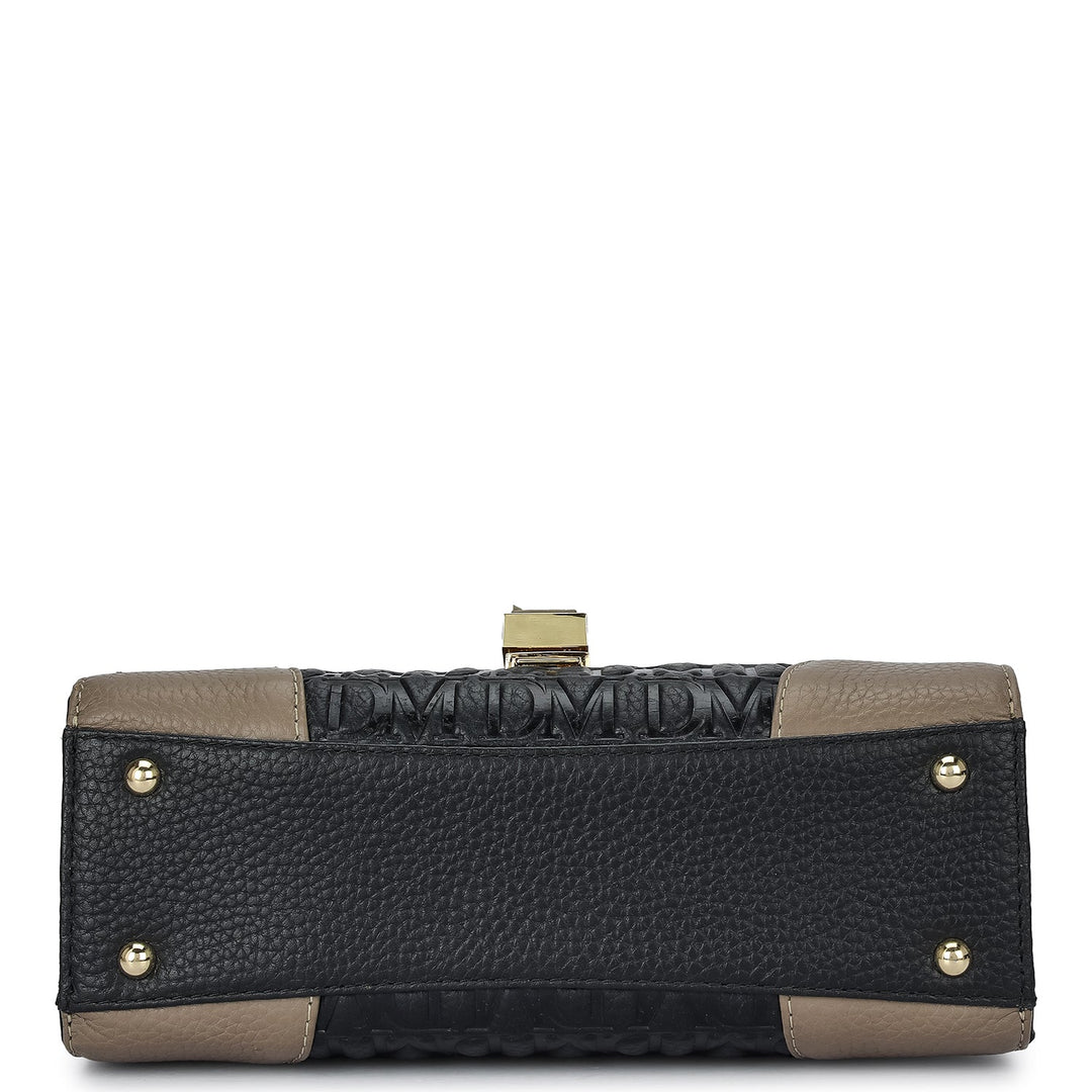 Small Monogram Leather Shoulder Bag - Black
