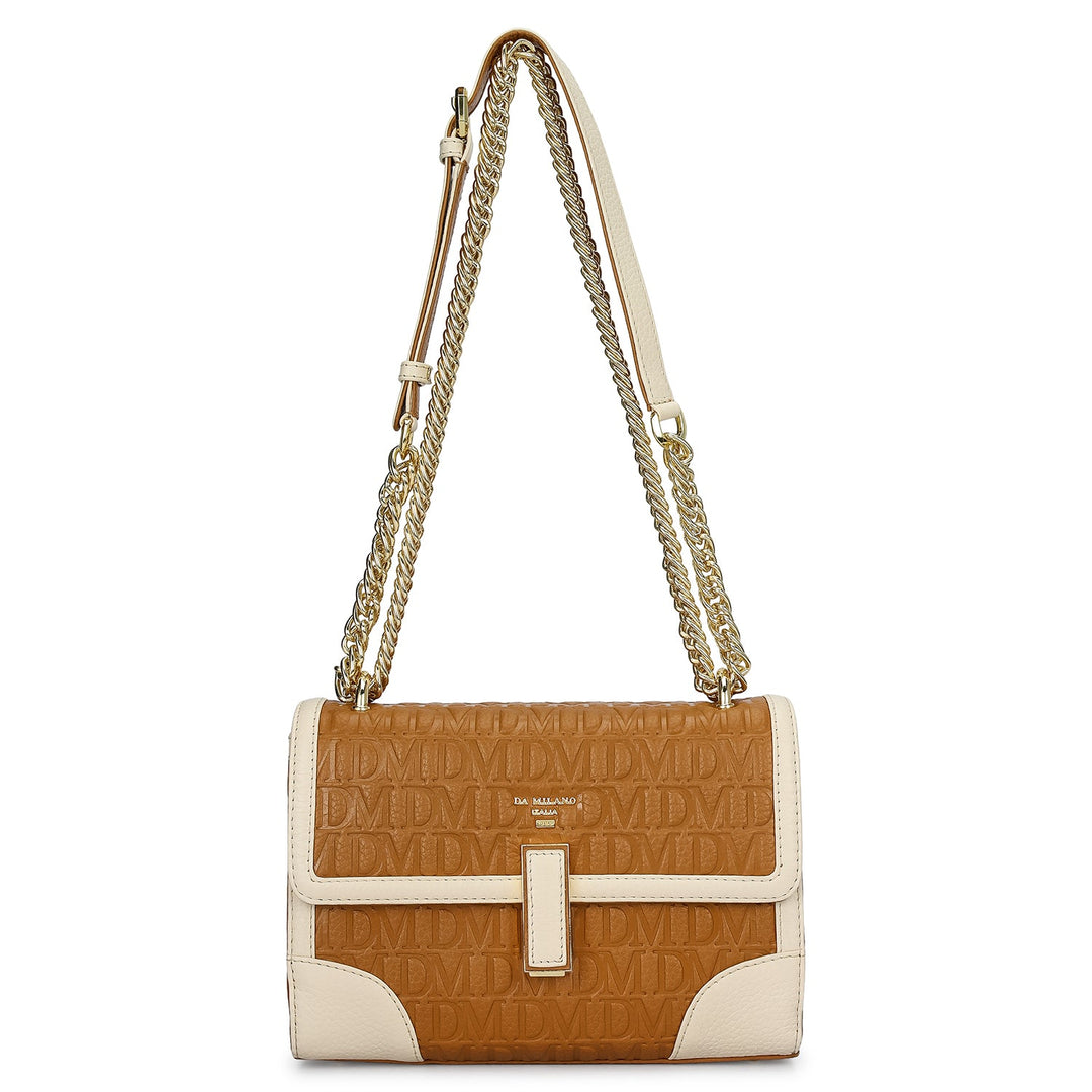 Small Monogram Leather Shoulder Bag - Caramel