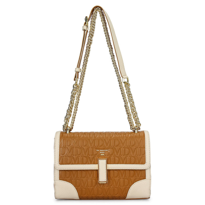 Small Monogram Leather Shoulder Bag - Caramel