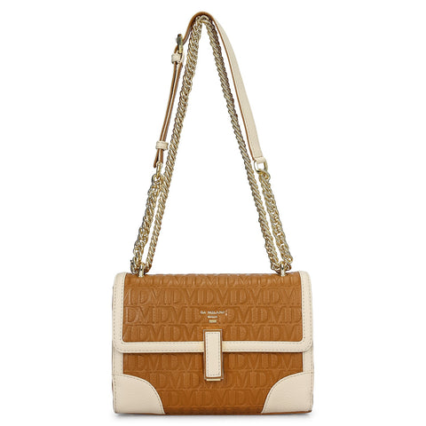 Small Monogram Leather Shoulder Bag - Caramel