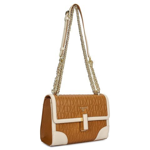 Small Monogram Leather Shoulder Bag - Caramel