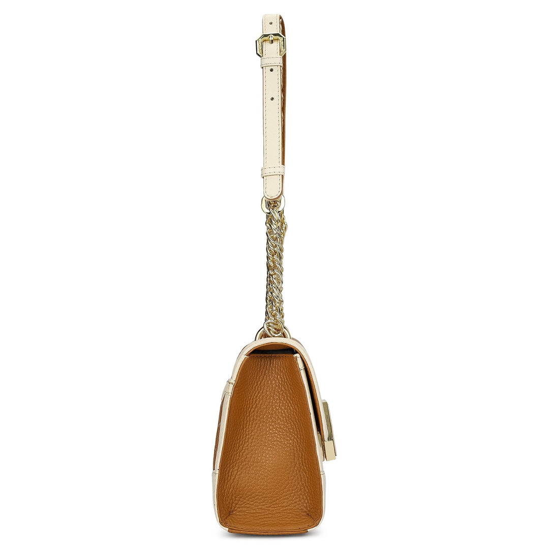 Small Monogram Leather Shoulder Bag - Caramel